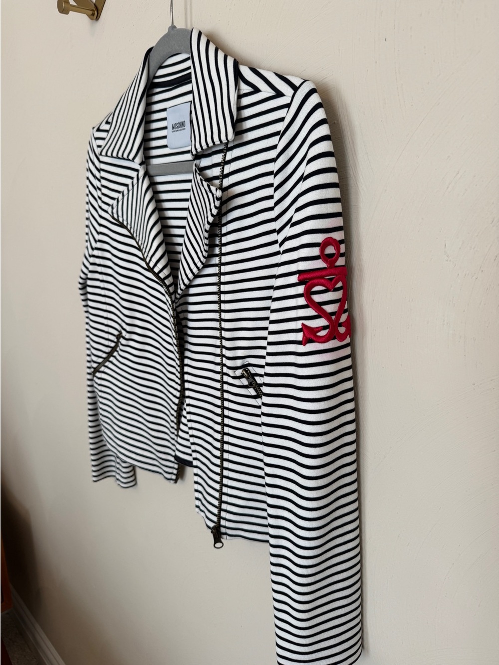 Moschino cheap and chic striped moto style jacket